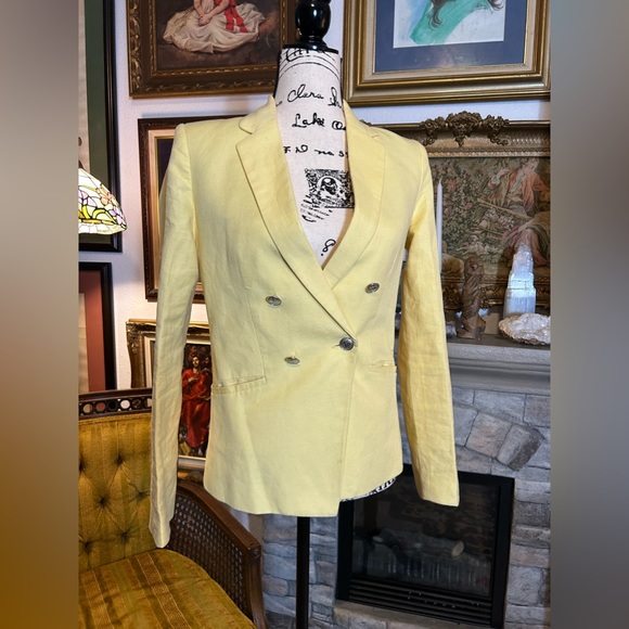 Mango Linen Blend Yellow Blazer Size XS - Picture 1 of 7